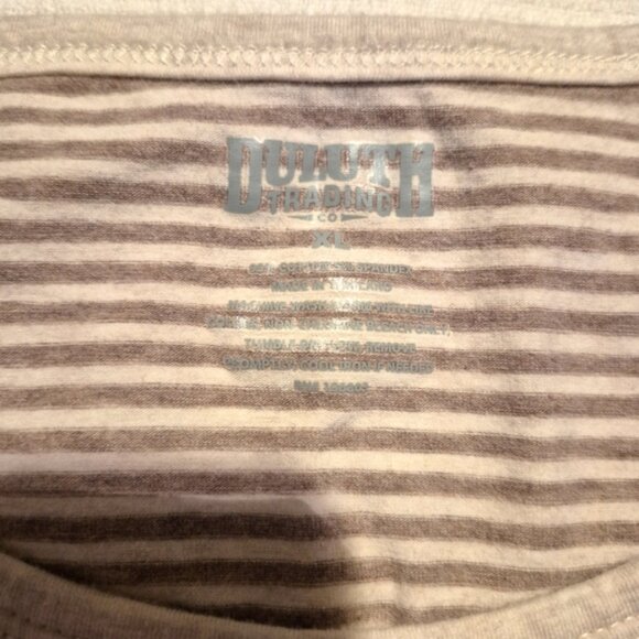 Duluth Trading Company women's size XL beige & tan stripe No Yank shirt VGUC - Picture 3 of 5